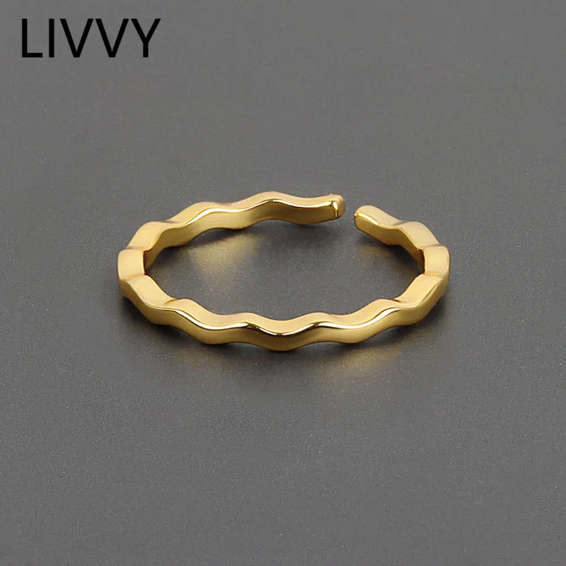 LIVVY Srebrna Boja Valovite Prsten Minimalistički Jednostavan Stil Prsten za Žene Ručno Otvaranje Prst Modni Nakit Par