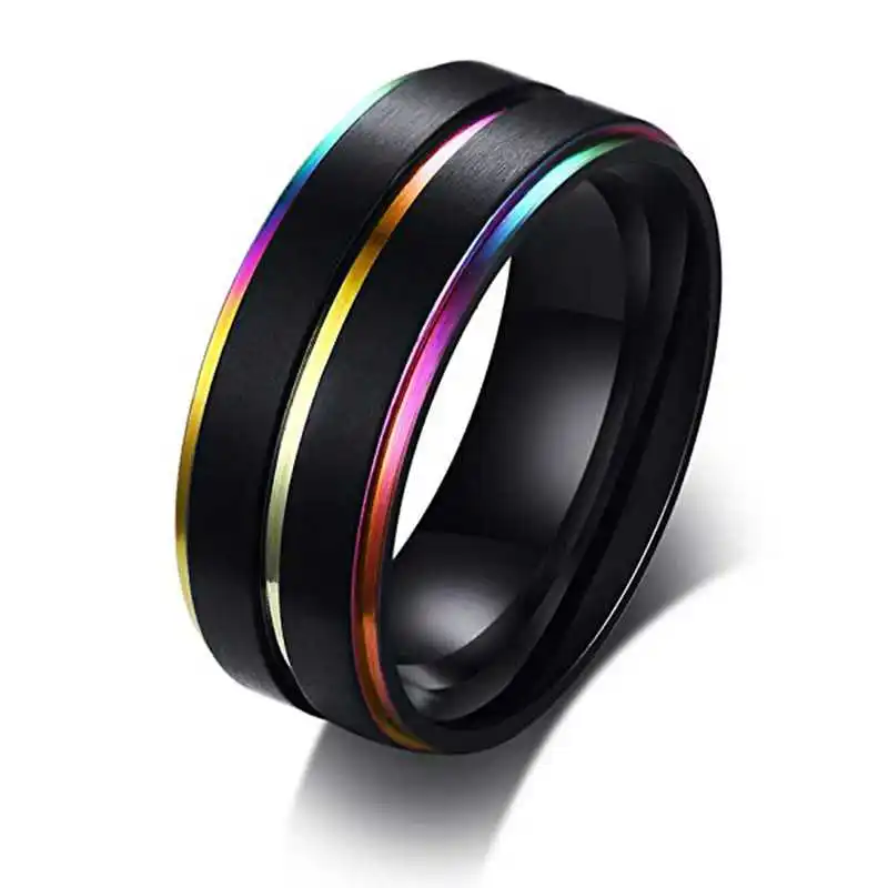 Crno Osnovni Prsten od Nehrđajućeg Čelika za Muškarce S Iris Linija, Klasični Muški Vjenčani Prsten, multi-boji Nakit, Bratski Prsten