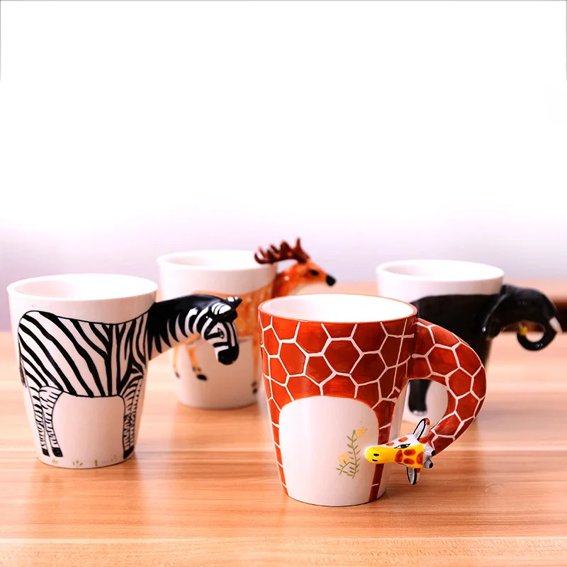 Creative 3D Trodimenzionalni stakleno Keramička Šolja sa ručno oslikanim, Bubalo sa Životinjama, demitasse, Crtani Čaša za Vodu, Žirafa