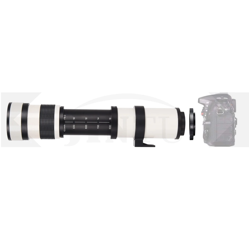 JINTU Bijela 420-800 mm F/8,3-F16 MF Телеобъектив Kamere sa T2 za NEX Mount NEX3 NEX5 NEX6 NEX7 A6300 A6500 A7 A7R Skladište