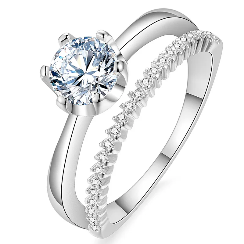 USTAR 2 Sloja Okrugli Rez AAA CZ Vjenčano Prstenje za žene Modni nakit Posrebreni Vjenčano Prstenje Ženske Pribor Anel