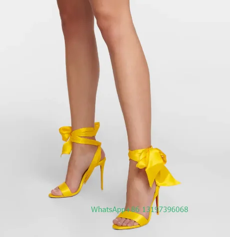 Ženske sandale deisgn sa žutom mrljom na čipka-up, cipele na ukosnica, elegantne večernje ljetnim modeliranje cipele na visoku petu s otvorenim vrhom, veličina