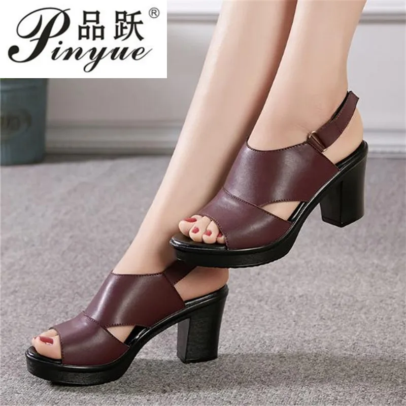 Ženske sandale od prave kože, sandale na platformu i visoku debelim petama u rimskom stilu, crne sandale za žene, ljetni dimenzije 35-41