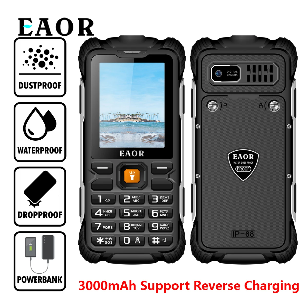 EAOR 2G Robustan Telefon Svjetiljku Tipkovnica ovaj Telefon sa baterijom od 3.000 mah Power Bank IP68 Vodootporan Telefon s dvostrukom SIM Mobilni Telefon