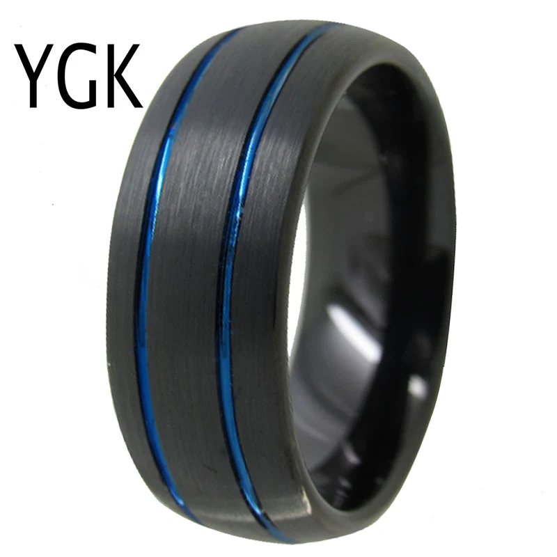 YGK Svadbeni Nakit Mat Crni Sa Plavim Utore Nove Volfram Prsten za Muškarce Mladoženja Vjenčanja Vjenčani Prsten Igre