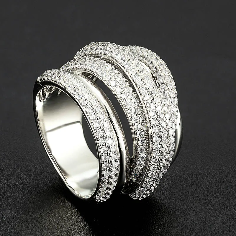 Zlxgirl nakit savršen rodija srebrna boja Kubni Cirkon vjenčano Prstenje žene svadbeni Nakit anel donje Bakra prsten nakit