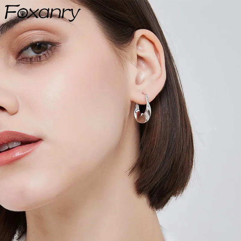 FOXANRY Sprečavaju Alergije Srebrne Naušnice u Boji-Prsten za Žene, Modne Elegantne, Jednostavne, Glatke Lampa Geometrijski Večernje Nakit