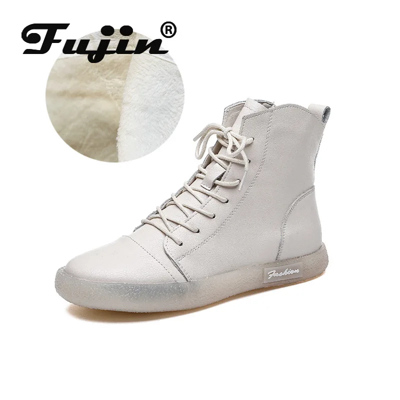 Fujin/2022, Tople zimske ženske Čizme od prave kože munje, Bijela, Crna tople Zimske čizme, Mekane Udobne cipele Za Cipele