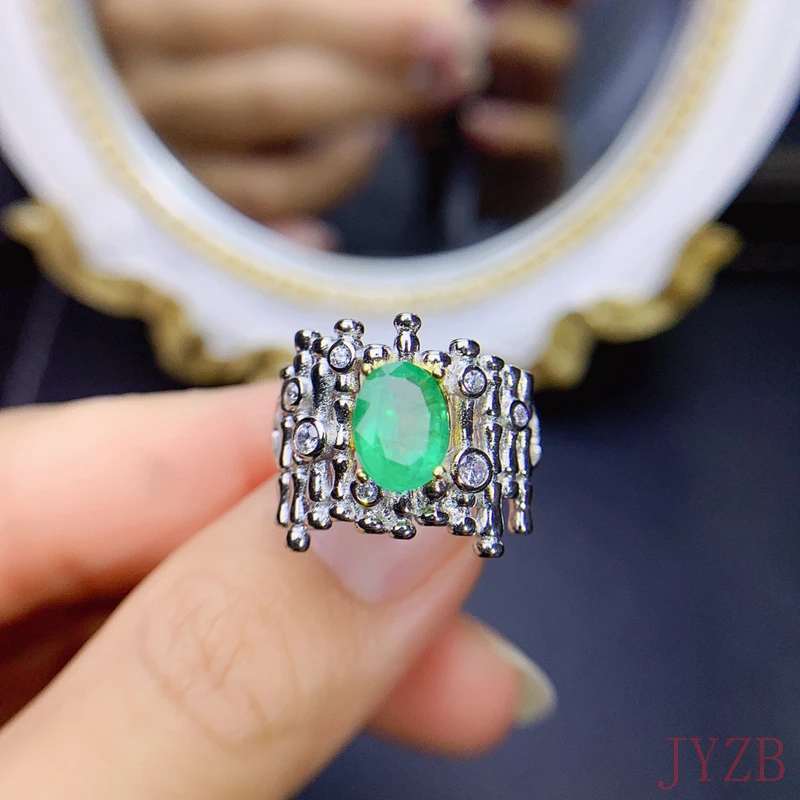 Luksuzni modni prsten s Prirodnim smaragdu od 925 sterling srebra pop 6 x 8 mm dar na помолвку