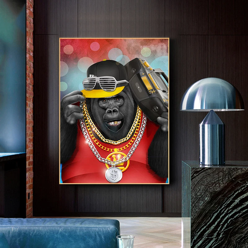 Smiješno Majmun Reper Pjevač Plakata i Grafika na Platnu Slikarstvo Hip-Hop Životinja Zidni Umjetnička Slika za Dnevni boravak Doma Dekor