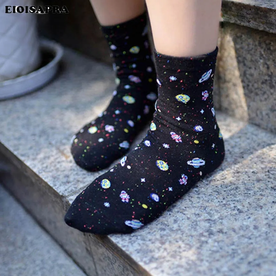 [EIOISAPRA] Pamučne ženske Čarape s prikazom Planeta Svemirskog Astronauta, Korejski ženske Ljetne Modne Čarape, Novo Svemira, Kratke šaljive čarape Sokken