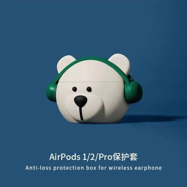 Korejski Bijeli Silikon Medvjed Za Airpods 1 2 3 Pro Bežične Bluetooth Slušalice Meka Zaštitna Torbica Zaštitni Poklopac Anti-lost Kutija