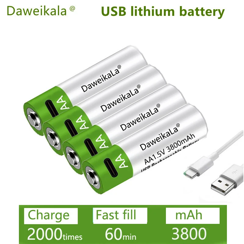 Brzo punjenje 1,5 v AA litij-ionska baterija od 3800 mah baterija i USB-ionska punjiva preko USB-a baterija za igračke tipkovnice