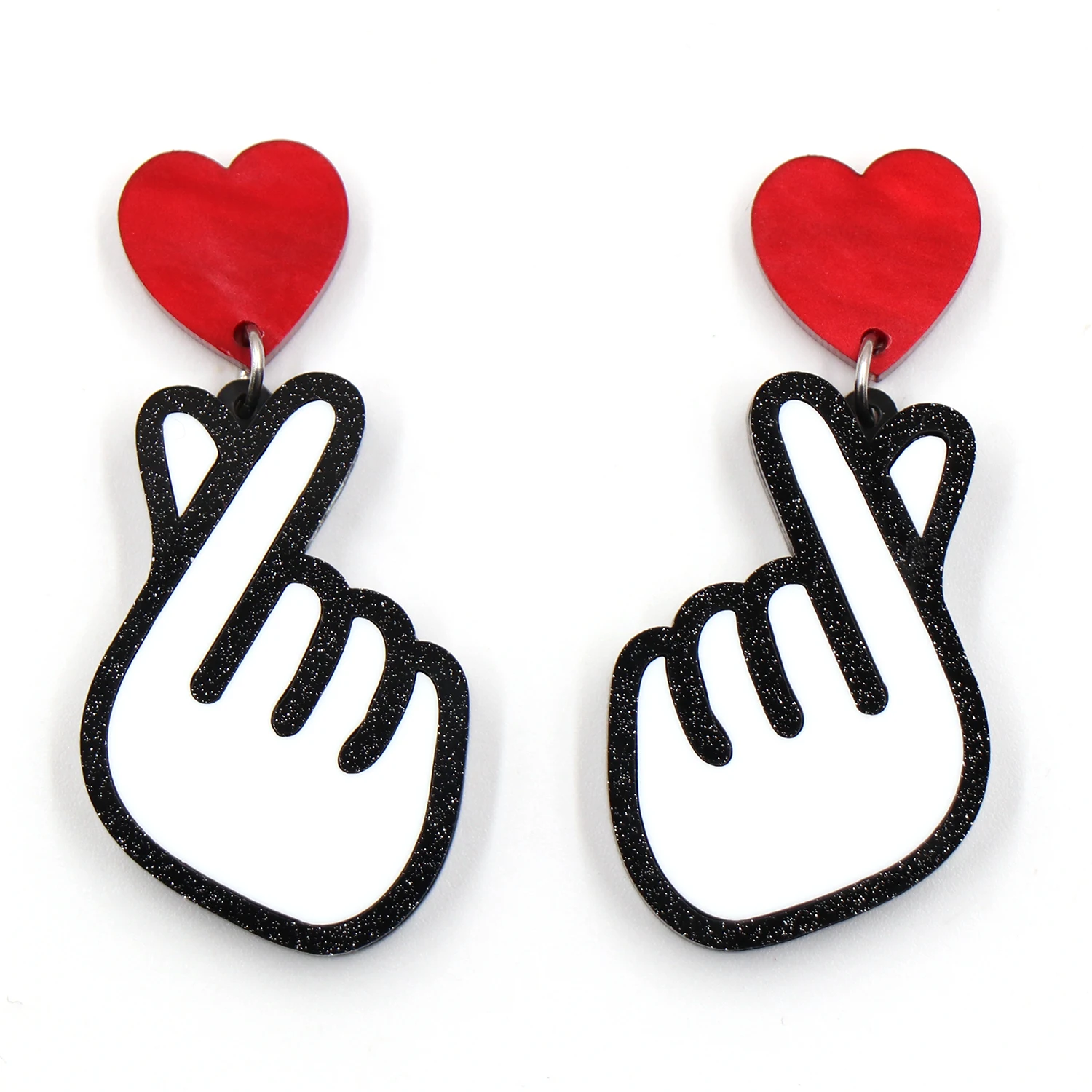 1 par Top moda CN Pad Korejski Prst Ruke sa Srcem, simpatičan Poklon za Valentinovo Akril naušnice Nakit za žene