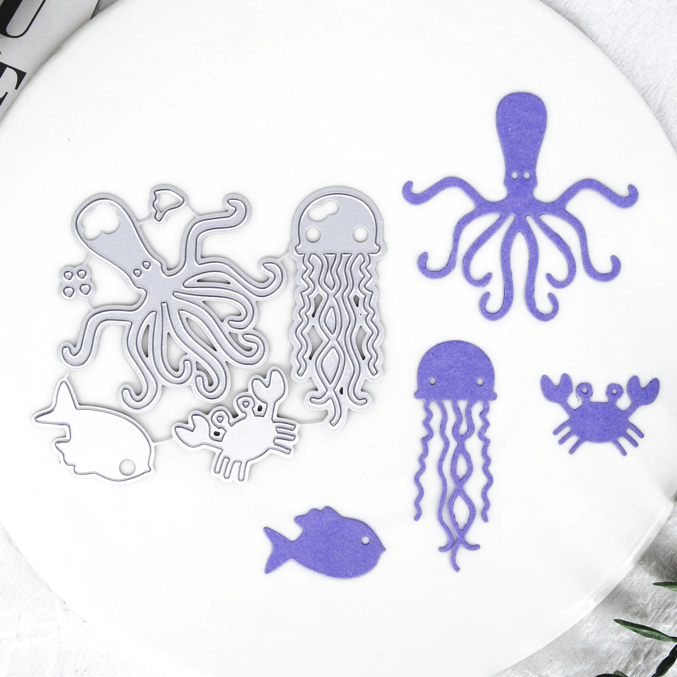 Morska meduza, hobotnice, Rakovi, riba, metalnih reznih markice obrazac za diy scrapbooking, izrada papirnatih kartica, obrt, 2022, usjeci