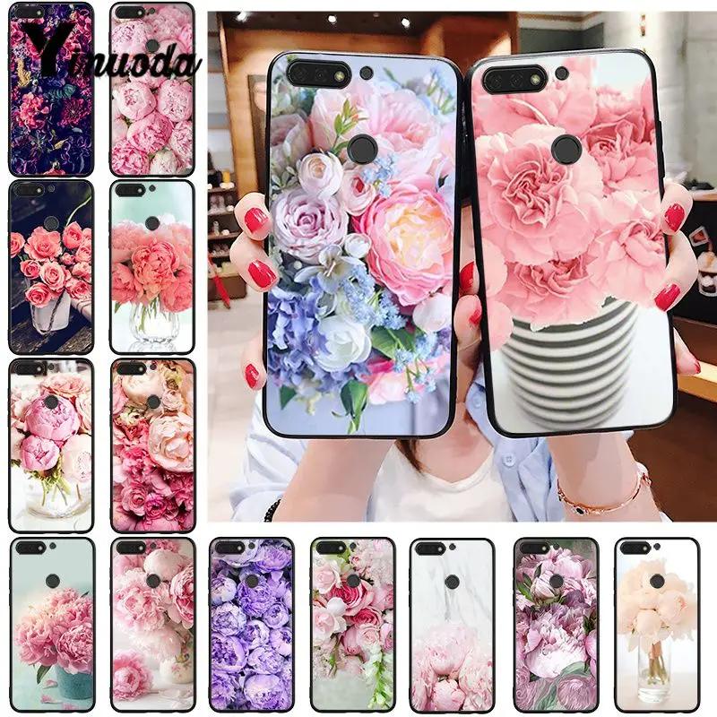 Yinuoda Elegantan Pink Ljubičasti Cvijet Božur u Vazi Torbica za telefon Huawei Honor 8A 8X 9 10 20 Lite 7A 5A 7C 10i 9X pro Play 8C
