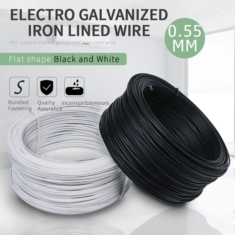 90 metara/lot promjera 0,55 mm; Stan Crno-bijele žice za kabelske vezice sa premazom od pocinčanog željeza s premazom PVC