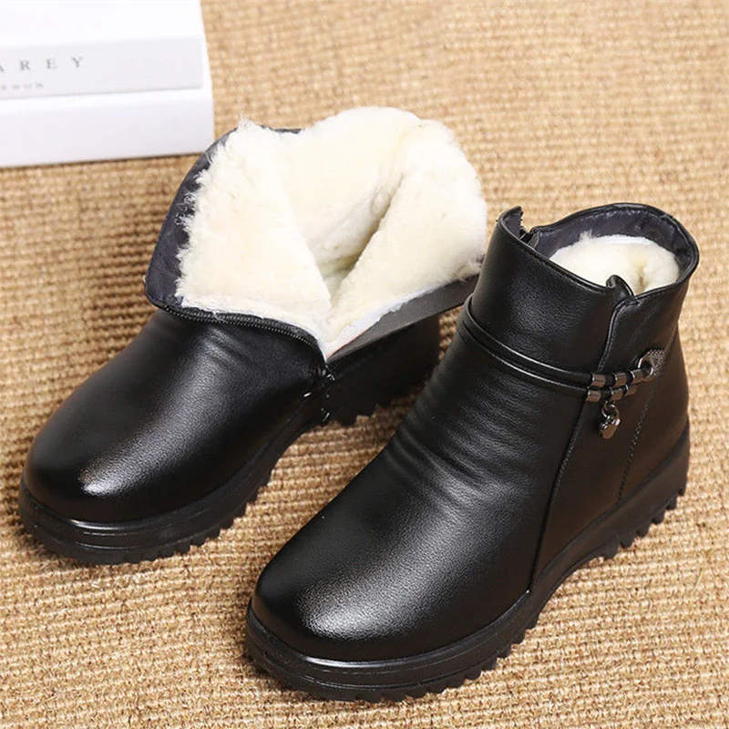 Čvrste Crne ženske Zimske Čizme od metala, Klasične Zimske cipele na меху, Ženske Čizme, Velike Dimenzije 4,5-10,5, ženske kožne čizme