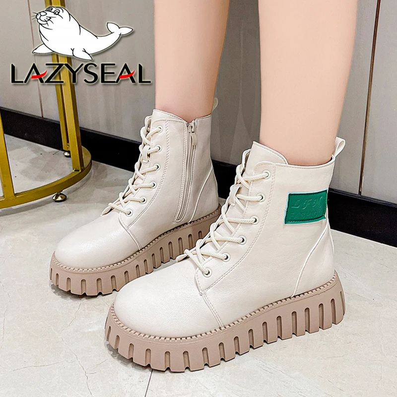 LazySeal/Ženske Čizme na Platformu 5 cm, Kožne Ženske Trendy Cipele čipka-up s Gornjim dijelom, Ženske Cipele, cipele 