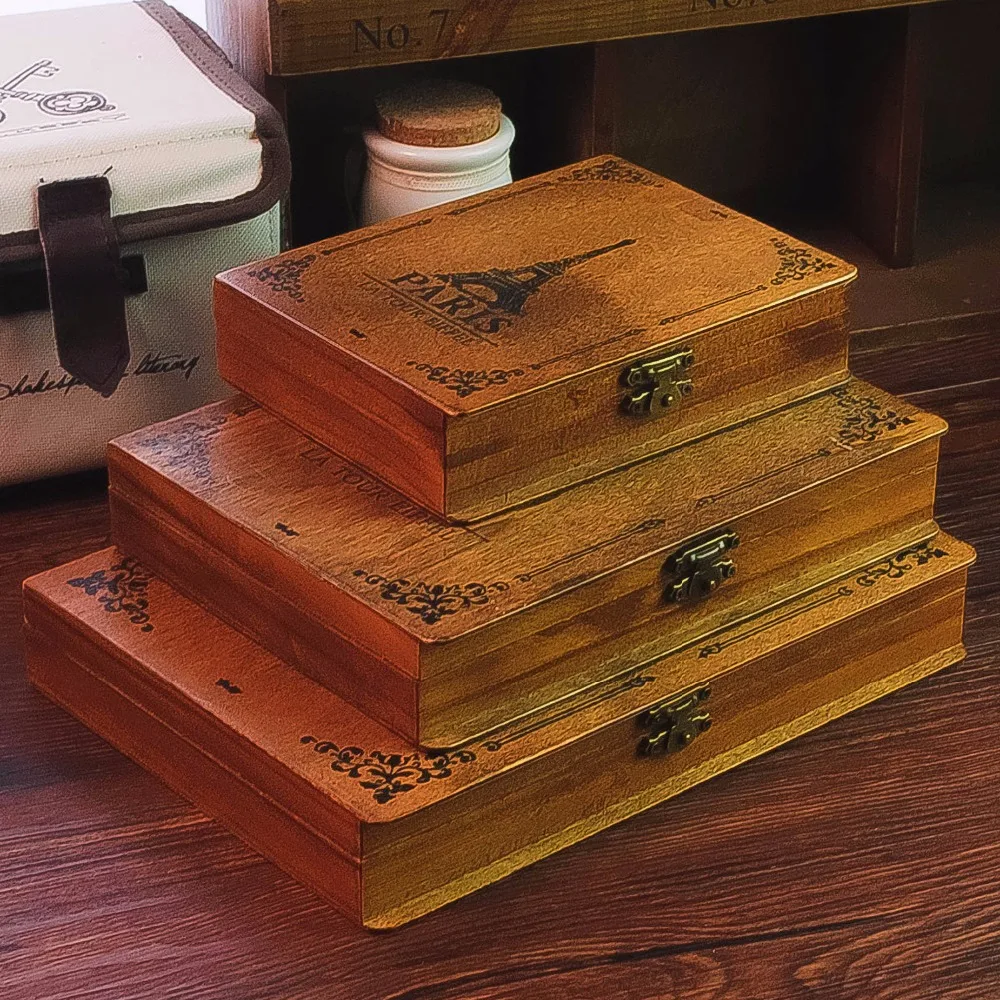 Zakka Klasicni razglednice poklon kutija drvena kutija male pravokutna kula uzorak kutija za skladištenje drvene kutije za razglednice rasprodaja~