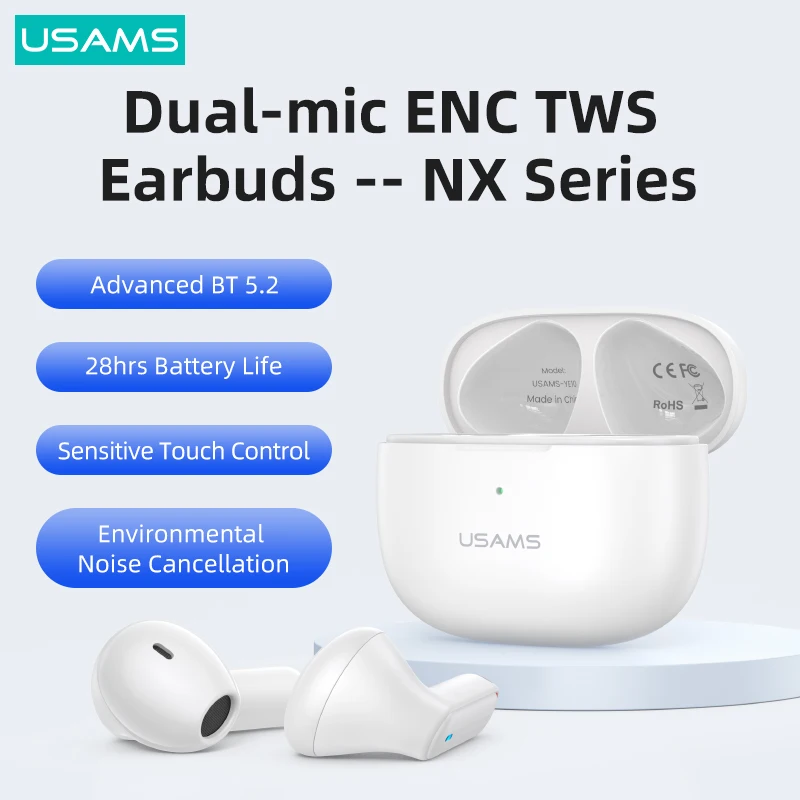 USAMS NX ENC TWS Slušalice BT 5,2 SBC AAC Slušalice S Dubokim Bas Hi Fi Stereo Bežične Slušalice Za iPhone Xiaomi Samsung Android