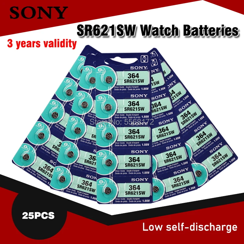 25 kom. Originalni Sony 364 SR621SW V364 SR60 SR621 AG1 LR621 164 531 1,55 NA Dugme Baterije Za sat Igračka Daljinski Upravljač Coin Cell Baterija