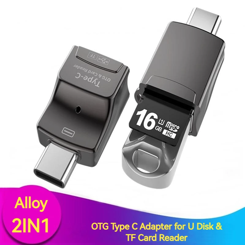 2В1 Metalni OTG USB Type C Adapter Prijenosni USB-C, TF Kartica Micro SD Adaptador Type-C U Disk Kartica Za smartphone Tableta Macbook