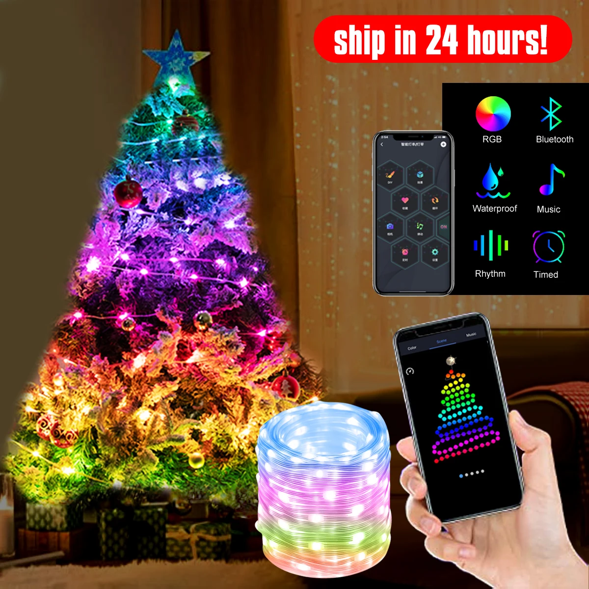 2023 RGB IC Nevjerojatan Lampa za Božićno Drvce Glazbeni Ritam Vodootporan Gudački Lampa USB Aplikacija za Upravljanje Bluetooth za Večernje uređenje Doma