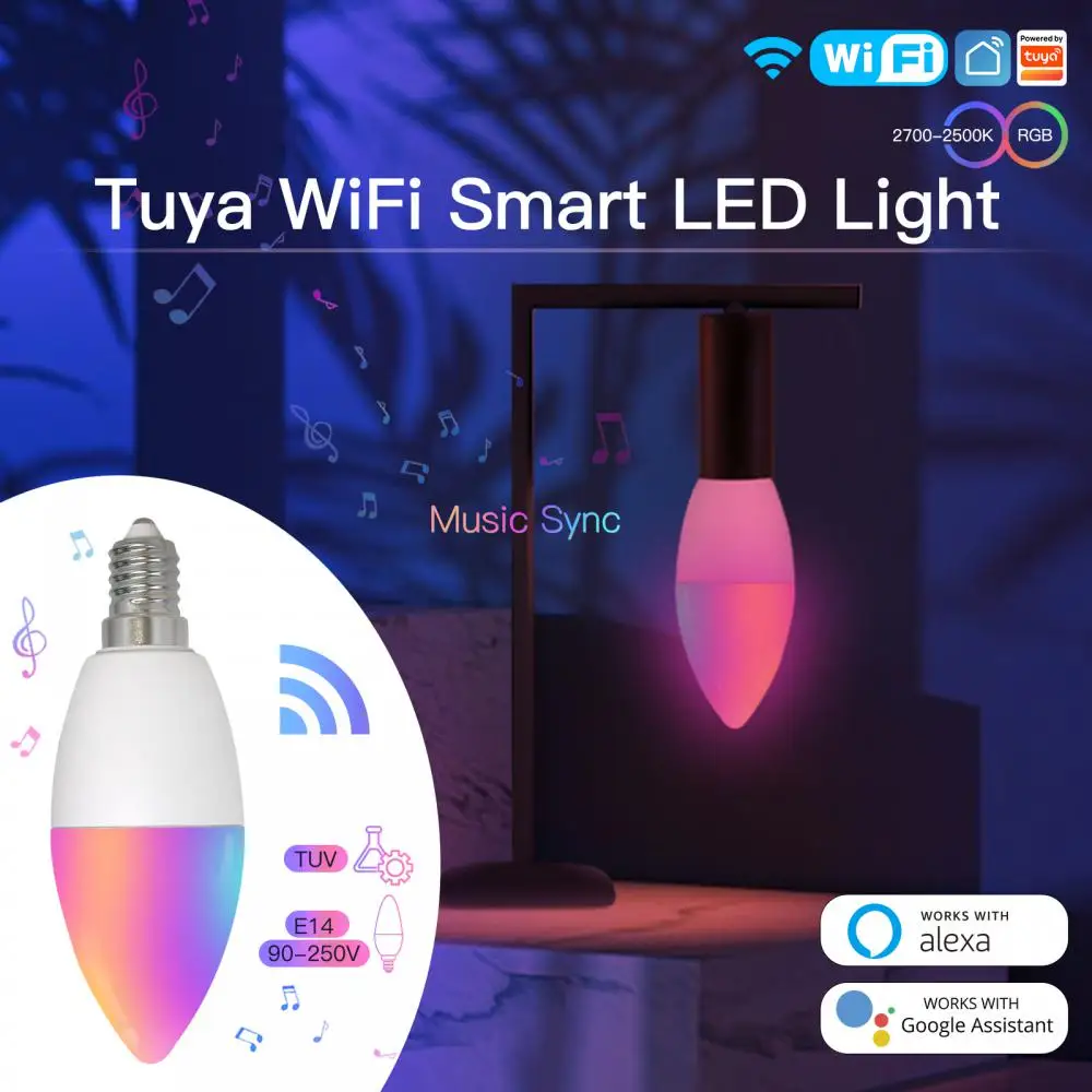 Tuya WiFi Pametna Žarulja E14 Svijeća RGBCW Lampa Smartlife Program Timer Lampe S Podesivim Ona Pametna Kuća Alexa Google Home Yandex