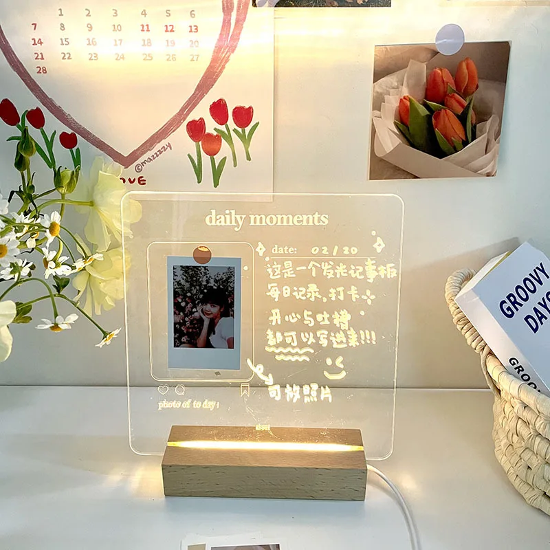 Diy Usb Korejski Ins Prozirni Akril Wordpad, Notepad Oglasnoj Ploči S Gumbom Lista Svjetlo Noćno Svjetlo Foto Album