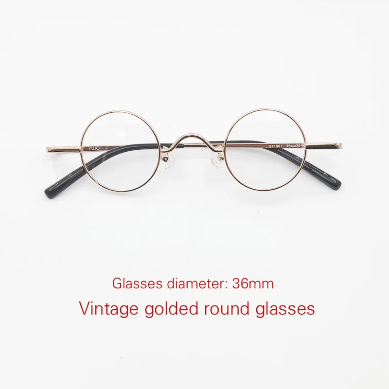 Berba male okrugle naočale za odrasle, zlatne naočale, leća promjera 36 mm, klasicni klasa, muška i ženska kratkovidnost, čitanje recepta