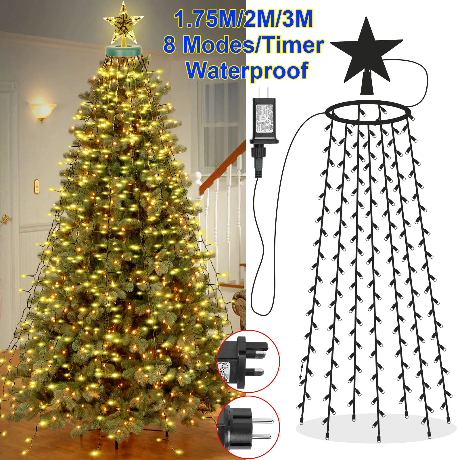 3 M Sigurno Napon 490LED Božićno Drvce Slap Svjetla sa Zvijezda Topper 8 Načina Timer Vanjski Meteor Nevjerojatan Svjetlo Božićne Dekoracije