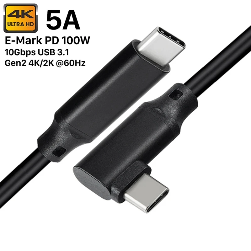 Pravokutni USB kabel C, 100 W 10 Gbit/s i USB C do USB-C 3.1 Gen2 PD Brzo punjenje Kratki kabel 4K Zaslon uređaja Type-C, (crna)