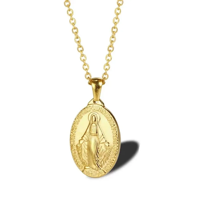 Ogrlicu s Medaljom Gospe od guadalupe Za Žene I Muškarce, Zlatna Boja, od Nehrđajućeg Čelika, Ogrlica S Ovjesom Djevice Marije, Duga Ogrlica