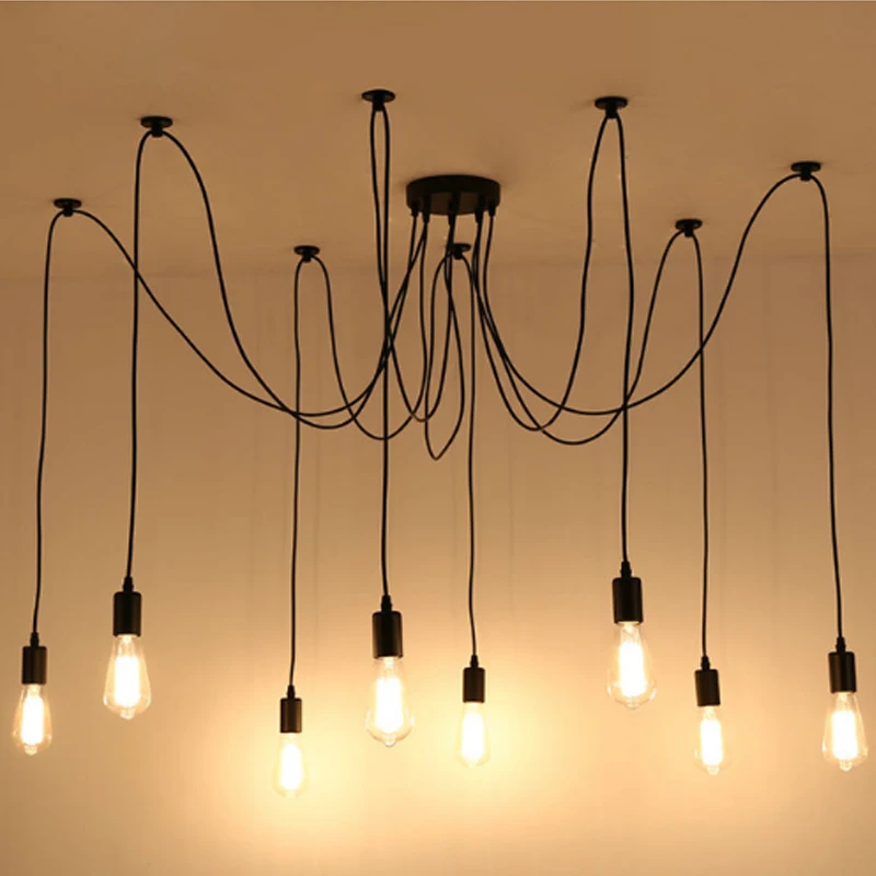 POTKROVLJE Moderna Bijela/Crna Sjaj lusteri 3-16 Poluge Klasicni Podesiva Lampa Edison Žarulja E27 Art Pauk Stropna svjetiljka Svjetiljka