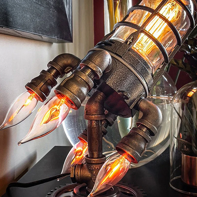 Starinski Steampunk Raketa Plamen Lampe noćno svjetlo za Bar Trgovine Stolni Ukras, Rasvjeta Kreativna Stajaća Led Svjetiljka