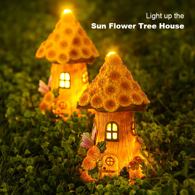 Solarni Zanat Minijaturna Kuća Led Svjetlo Dvorište Vila Vanjski Pjesma Sunce Cvijet Smole Vikendica Božićno Uređenje Svjetiljka