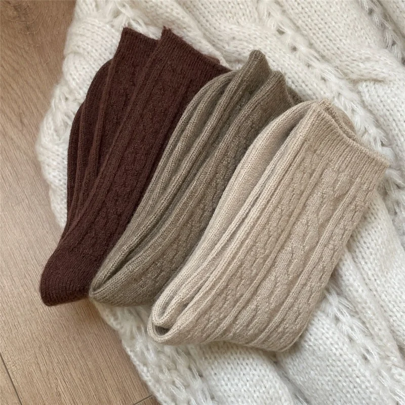Zimske Ženske Čarape od 9% vuna, Japanski Modni Topla Tople Duge Čarape, Ženske Berba Ravnici Tople Domaće Čarape Za Spavanje
