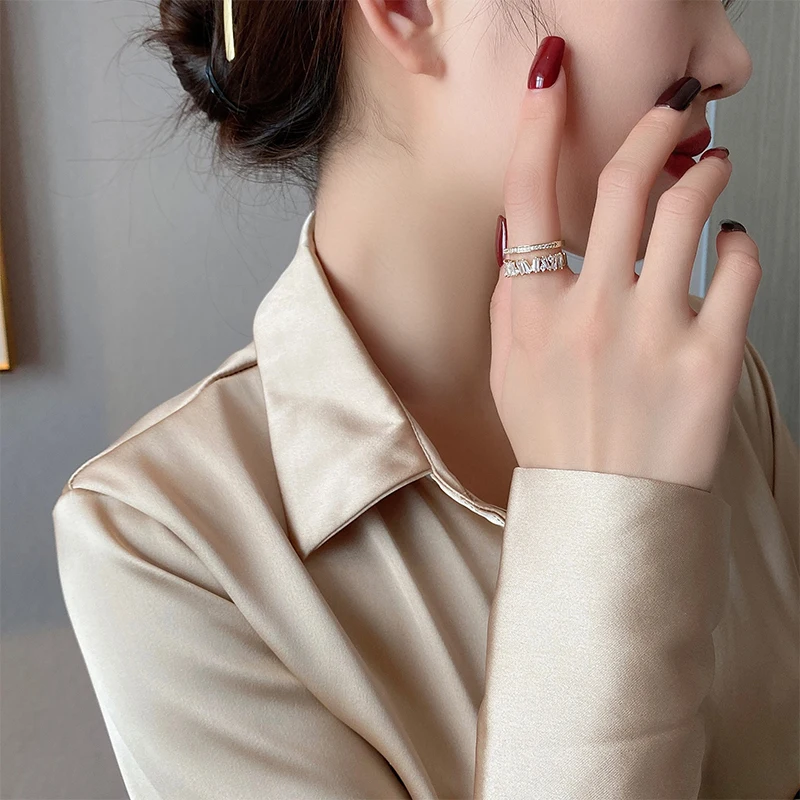 Luksuzni Cirkon Zlato Dvostruko Student Otvaranje Prstena Za Žene 2022 Nova Moda Gotička Prst Nakit Za Vjenčanje College Djevojka Seksualno Prsten