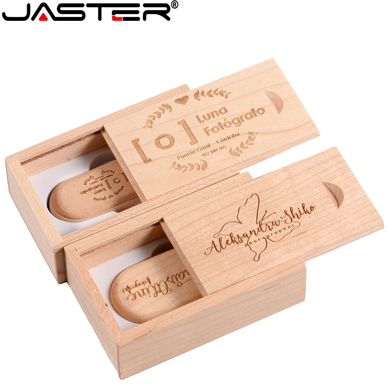 JASTER USB Bljesak Voziti Besplatni custom logo Pen-drive Drvena kutija Memory stick usb flash pogon od javorovog drveta vjenčani dar U disk od 64 GB, 32 GB I 128 G