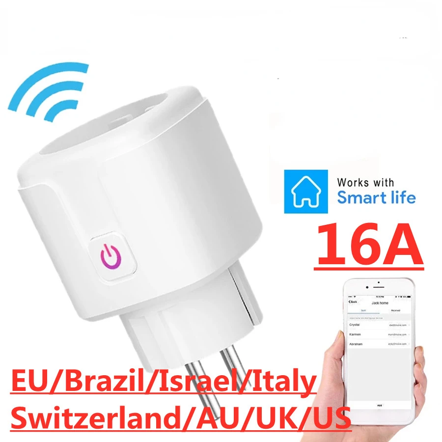 Vilica WiFi Utičnica EU Brazil 16A Monitor napajanja Funkcija sinkronizacije SmartLife APP Control Radi Alexa Google Assistant