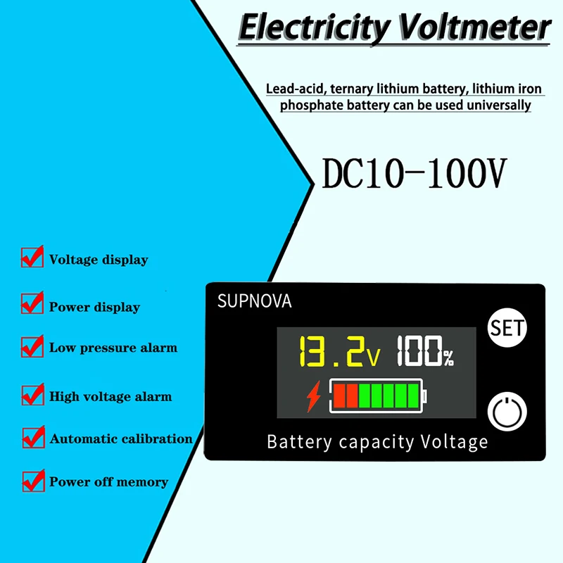 Indikator Kapaciteta Baterije Dc 8-100 U Olovo-kiselina Ionska LiFePO4 Auto-Moto Voltmetar Senzor Napona 12 v 24 v 48 72 U za Alam