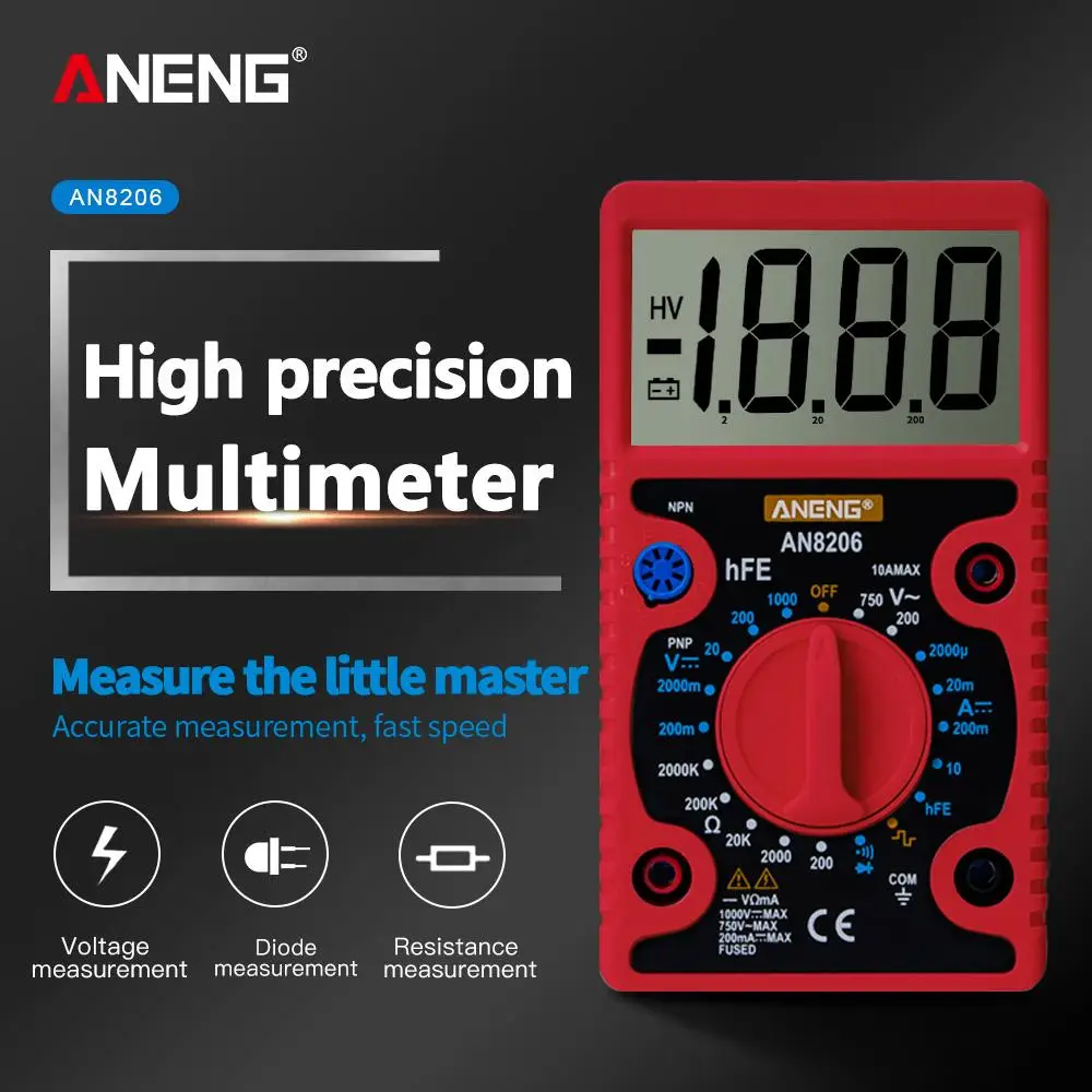 ANENG AN8206 Mini Digitalni Multimetar Zumer Meandar Izlazni Napon Amper Om Tester Sonda E-Multimetri