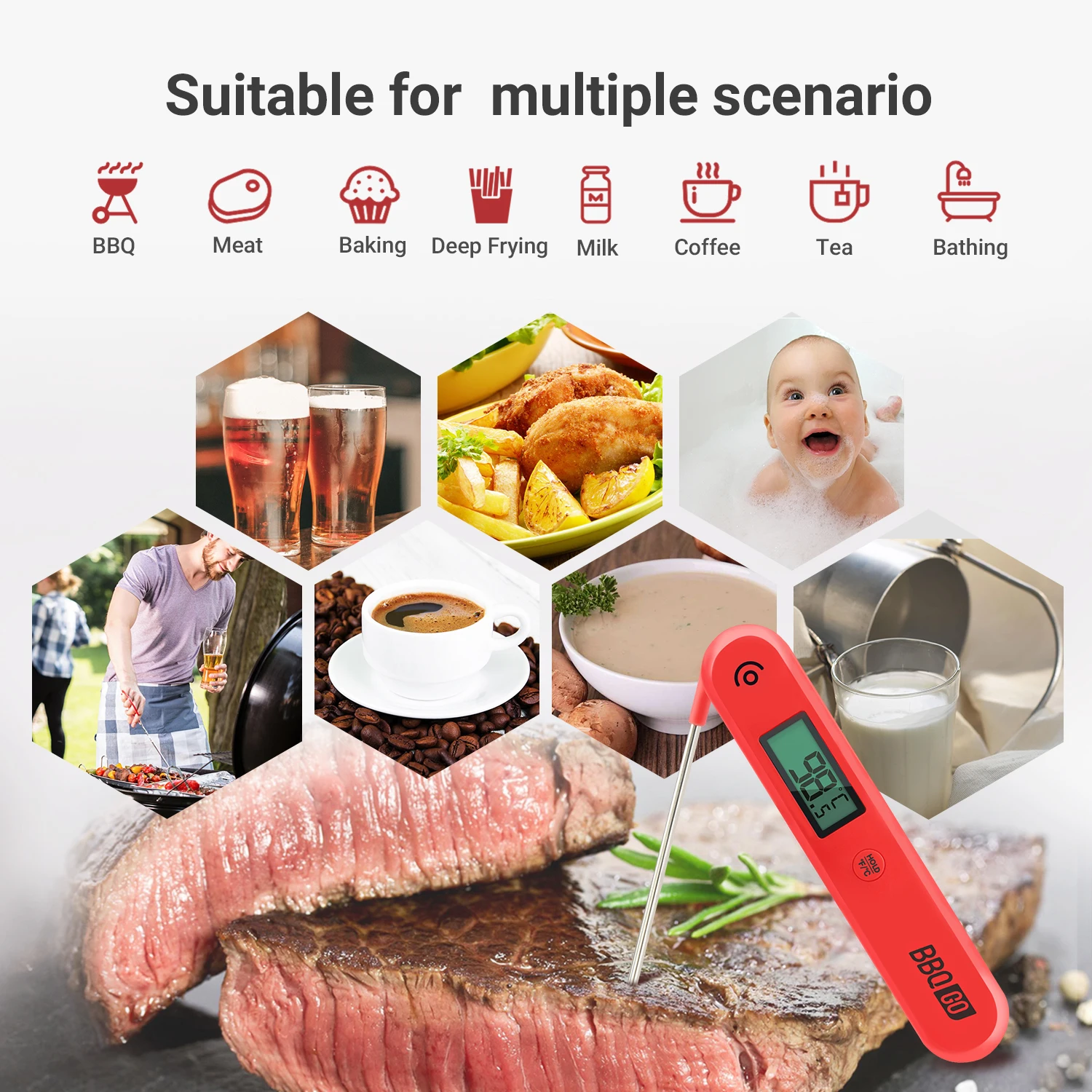 INKBIRD Digitalni Termometar za Kuhanje BG-HH1C Kulinarski Setovi Kuhinjski Termometar za Meso Sa Senzorom Temperature za Pećnicu