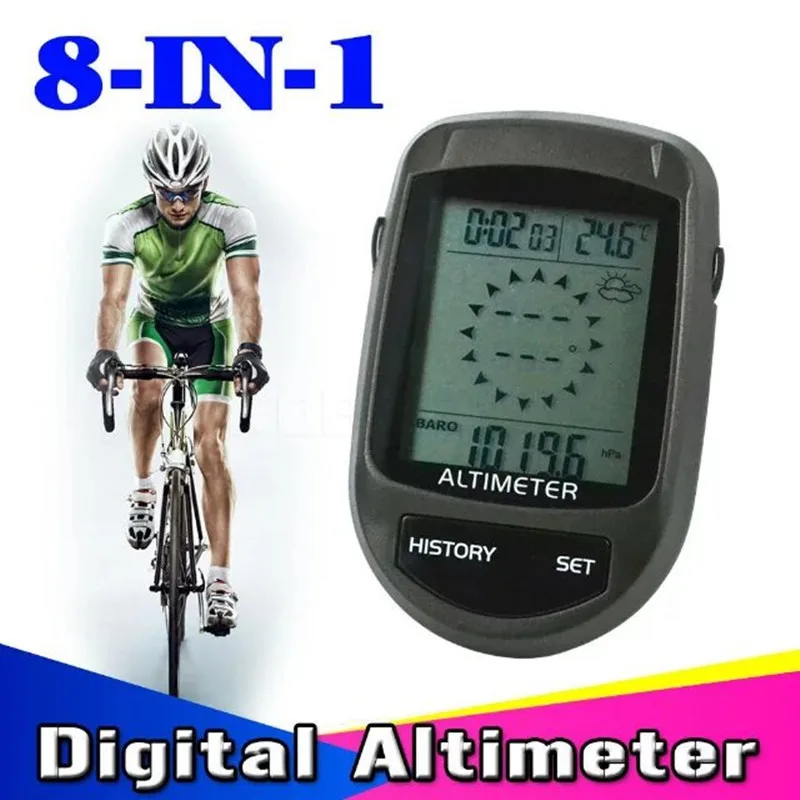 Digitalni 8 in1 LCD Zaslon S pozadinskim Osvjetljenjem Biciklistička Visinomjer, Kompas Biciklistička Barometar i Termometar, Temperatura, Vremenska Prognoza + Držač Bicikla