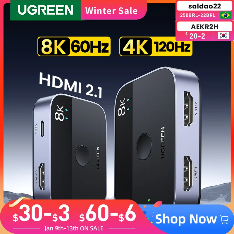 【NEW-IN】 UGREEN 8K HDMI Razdjelnik 4K144Hz 2 U 1 Izlaz za TV Xiaomi Xbox SeriesX PS5/4 HDMI Kabel za Monitor, Projektor HDMI 2,1 Prekidač