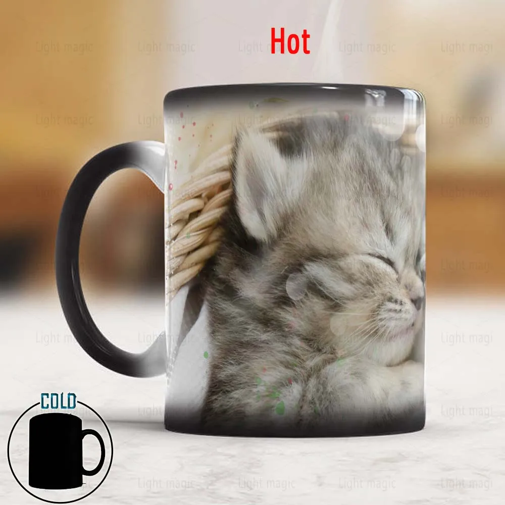 Mali mačak mijenja topline kava šolja 11 oz Keramička krigla promjena boje kitty girl rođendan prijatelji bubalo