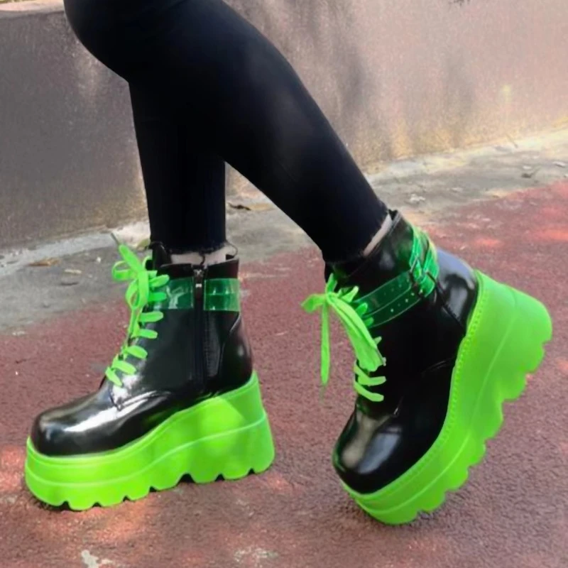 Novost 2022 godine, Velike dimenzije 43, gotički zelene Cipele na platformu i visoku Petu, Trendy Zimske Cipele na Танкетке, cipele za Halloween Ženske čizme