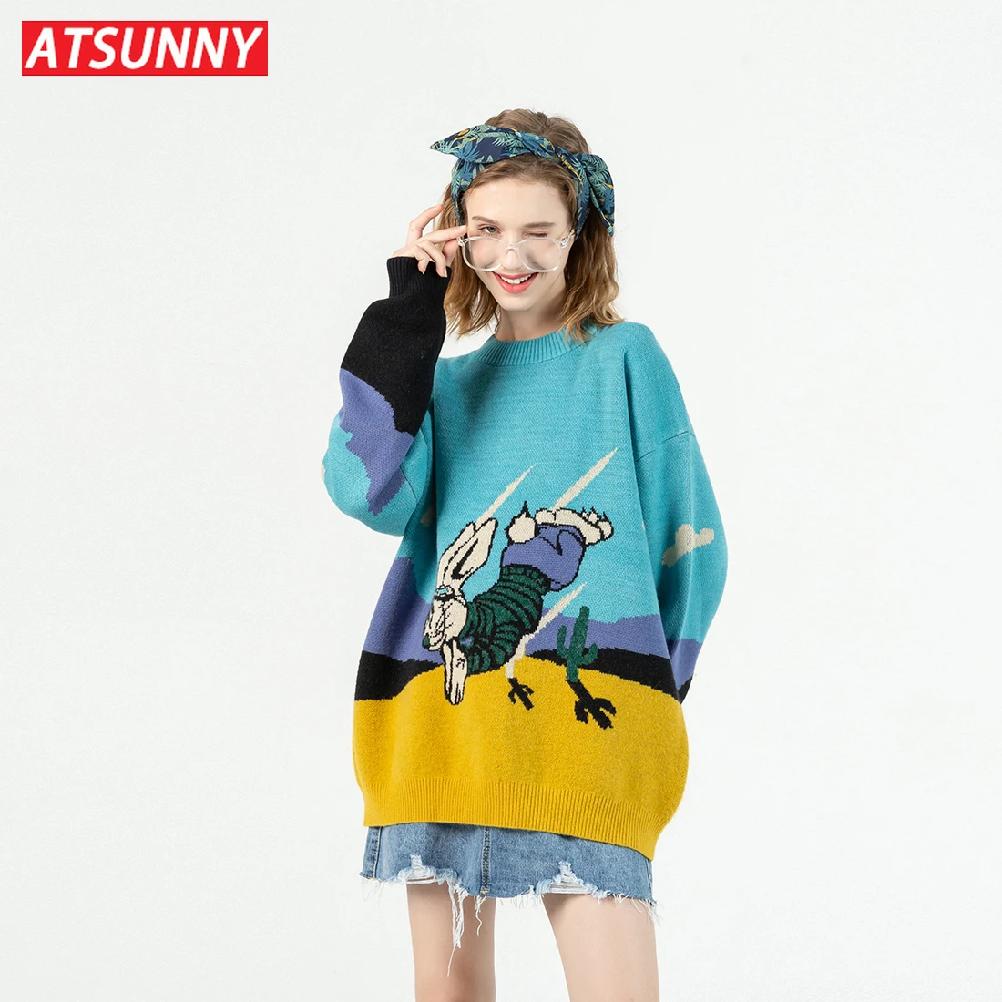 ATSUNNY Japanski Džemper Sa Zečica U Stilu hip-hop, Pulover, Vanjska Odjeća S Likovima iz Crtića, Casual Džemper Za Parove, Jesen 2021