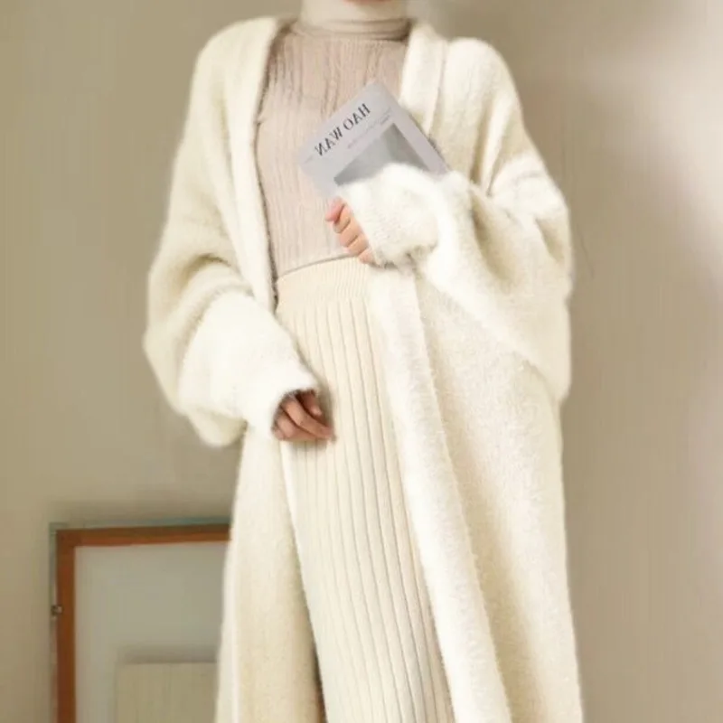 Zimska Odjeća, Ženska Kašmir Kardigan Od Umjetne Mink, Slobodno Dugi Kaput S Rukavima 